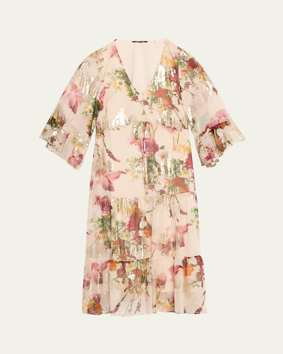 Limone Tiered Floral-Print Fil Coupe Midi Dress